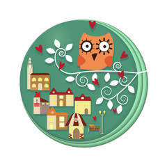 Paper art carve to owls on tree branch. Vector illustration eps 10