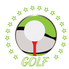 Isolated golf emblem with a ball and a tee, Vector illustration