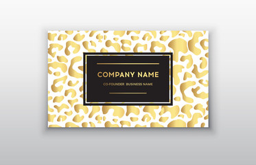 Vector golden business card.Gift or vip cards with trendy leopard pattern, vector illustration
