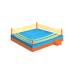 Boxing ring, sports equipment. Colorful cartoon vector Illustration