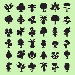 36 Cartoon vector trees silhouettes collection