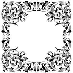 Vintage border frame engraving with retro ornament pattern in antique baroque style decorative design. Vector