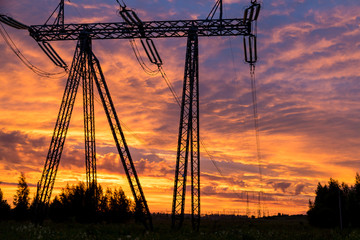 Power line support against a fantastic sky background