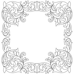 Vintage border frame engraving with retro ornament pattern in antique baroque style decorative design. Vector