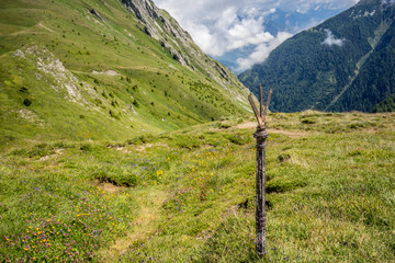 Fototapeta na wymiar Tour du Mont Blanc trek takes hikers through France, Switzerland and Italy over the course of a week