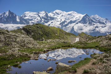 Obraz premium Tour du Mont Blanc trek takes hikers through France, Switzerland and Italy over the course of a week
