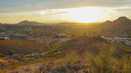 Summer sunset on shadow mountain in the Phoenix mountains preserve