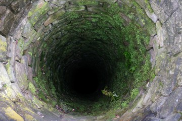 Deep water well in the town, inside. Slovakia