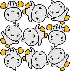 muster viele breakdance tanzen musik team freunde küken sitzend süß niedlich klein baby kind ente vogel comic cartoon