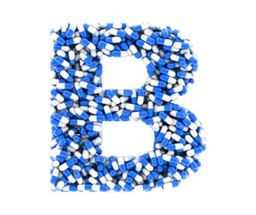 Letter B, alphabet of medicine pills. 3D render.