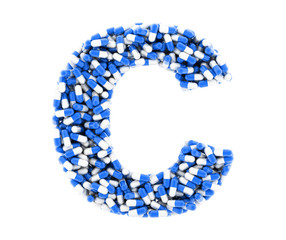 Letter C, alphabet of medicine pills. 3D render.