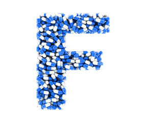 Letter F, alphabet of medicine pills. 3D render.