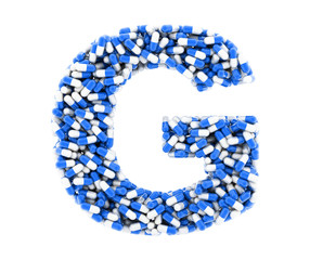 Letter G, alphabet of medicine pills. 3D render.