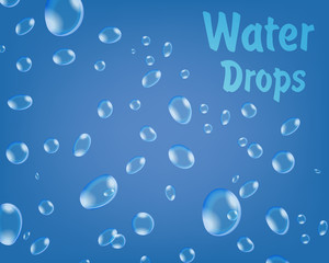 Drops of water on a blue background. Humidification. Realistic vector illustration.