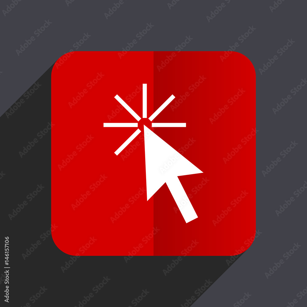 Fototapete Click here flat design white and red vector web icon on gray background with shadow in eps10.