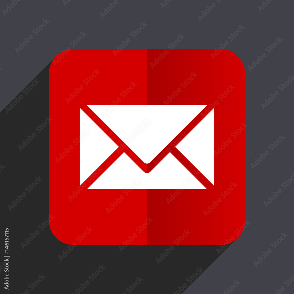 Poster Email flat design white and red vector web icon on gray background with shadow in eps10.