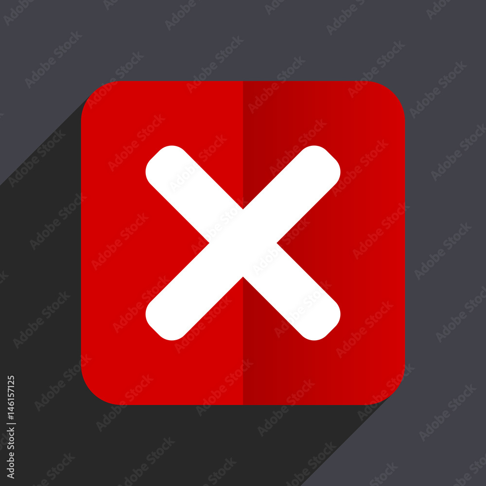 Poster Cancel flat design white and red vector web icon on gray background with shadow in eps10.