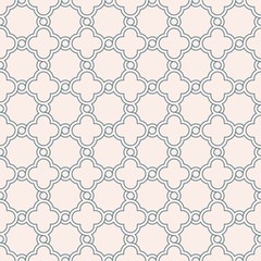 Gray pastel traditional geometric quatrefoil trellis pattern wallpaper. Vector textile rug or carpet background. - 146157107