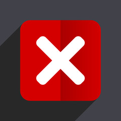 Obraz premium Cancel flat design white and red vector web icon on gray background with shadow in eps10.