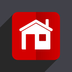 House flat design white and red vector web icon on gray background with shadow in eps10.