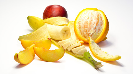 Banana, orange and peach