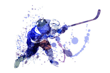 Fototapeta premium Vector watercolor illustration of hockey player