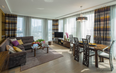 Modern flat interior. Guest room.