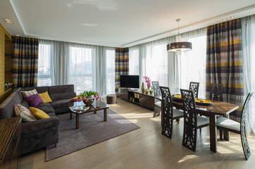 Modern flat interior. Guest room.