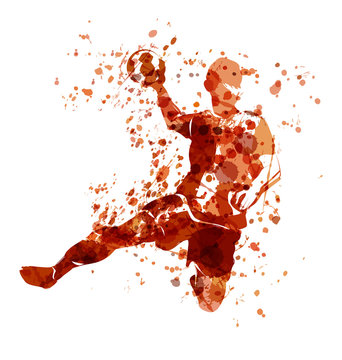 Vector watercolor sketch of a handball player