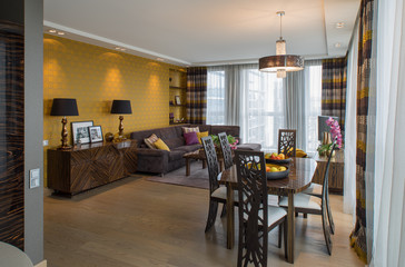 Modern flat interior. Guest room.