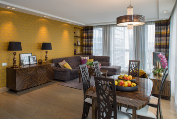 Modern flat interior. Guest room.