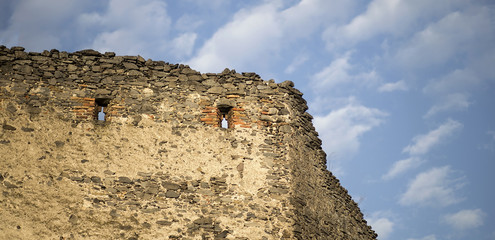 Web banner of an old castle ruin stone wall