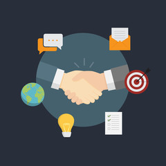 Business Deal Handshake Illustration. Handshake Of two people with business icon illustration

