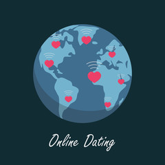 Online Dating Illustration. Globe with Some Love Shape and Signal