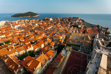 Panoramic view from the Minceta tower to the entire old part of the city to Dubrovnik, Croatia