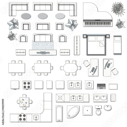  Set top view for interior icon design Elements for 