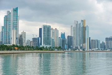 Obraz na płótnie Canvas Coastline of Panama City with buildings on the oceanfront, Pacific coast of Panama, Central America