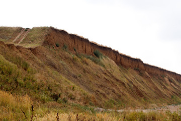 Steep descent with grass near the sea shore