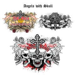 Plakat grunge skull coat of arms skull set