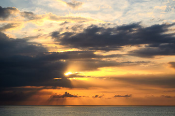 Naklejka na ściany i meble Sunset over sea at Montego Bay, Jamaica.