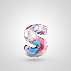 Glossy water marble alphabet letter S lowercase isolated on white background