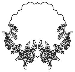 Black and white frame with flowers silhouettes.  vector clip art.