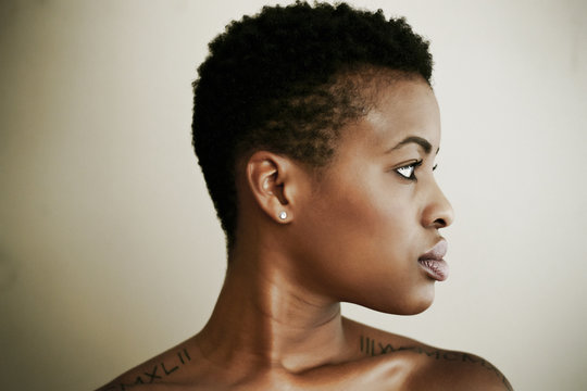 Profile of serious Black woman