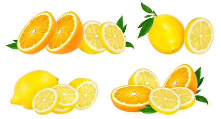  lemon and orange fruit isolated on white