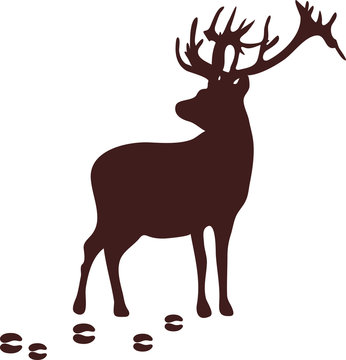 Stag silhouette with the trails on an isolated background. Footprints. Vector illustration.