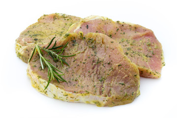 Pork chop, marinated. Isolated on the white background.