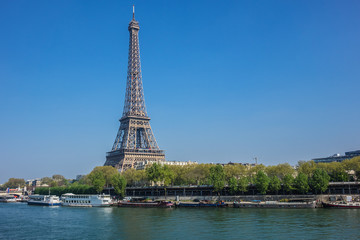 Naklejka na ściany i meble Tour Eiffel (Eiffel tower) from the Seine River. Paris. France.