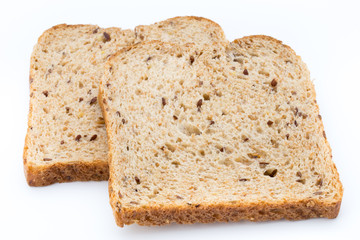 Slices of rye bread isolated on white background.
