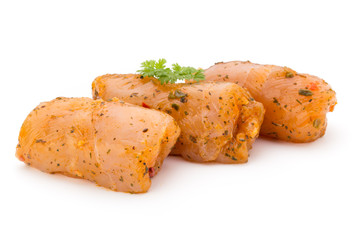 Chiken meat rolls isolated on the white background.