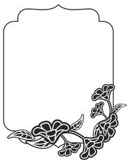 Black and white frame with flowers silhouettes.  vector clip art.